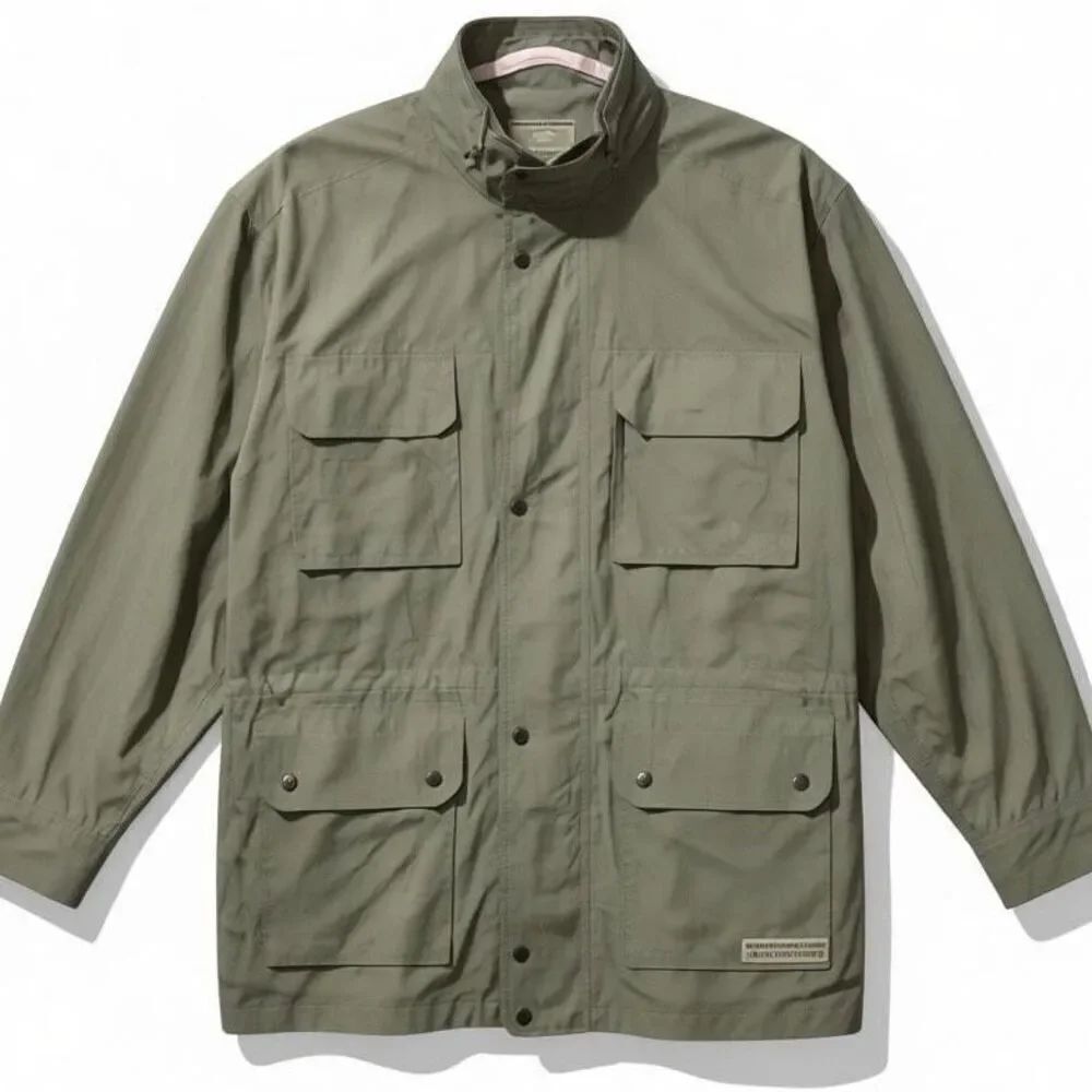 Australian Kingdom AK Khakis Olive Utility Jacket L Hidden Hood Convertible Slee